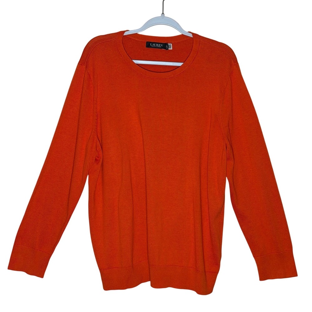Lauren Ralph Lauren Orange Crewneck Sweater 3X Cotton Modal Knit Plus Size - Picture 2 of 7